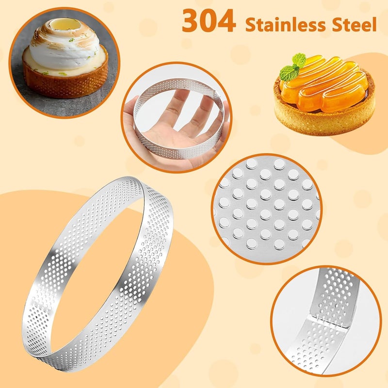 Aringfes 10 Pcs 4 Inch 304 Stainless Steel Tart Ring, Heat-Resistant Perforated Cake Mousse Ring, Round Ring Baking Doughnut Tools (10cm) - Image 3